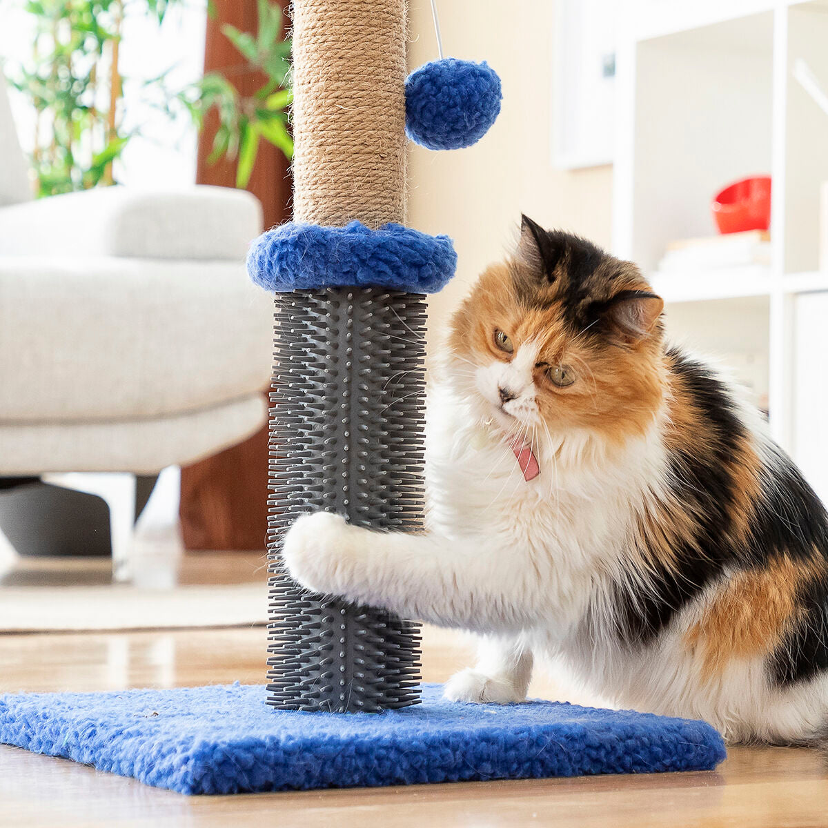 Kompakter Katzen-Kratzbaum mit Massageborsten & Spielball